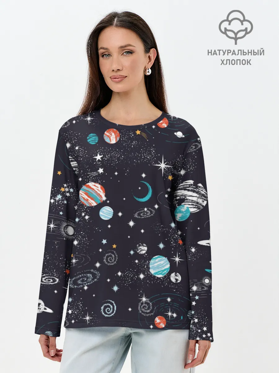 Лонгслив женский. Хлопок / Космос