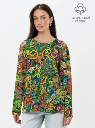 Лонгслив женский. Хлопок / Тибетский коллаж