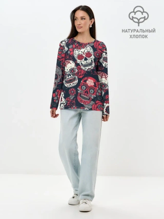 Лонгслив женский. Хлопок / Мексиканские черепа