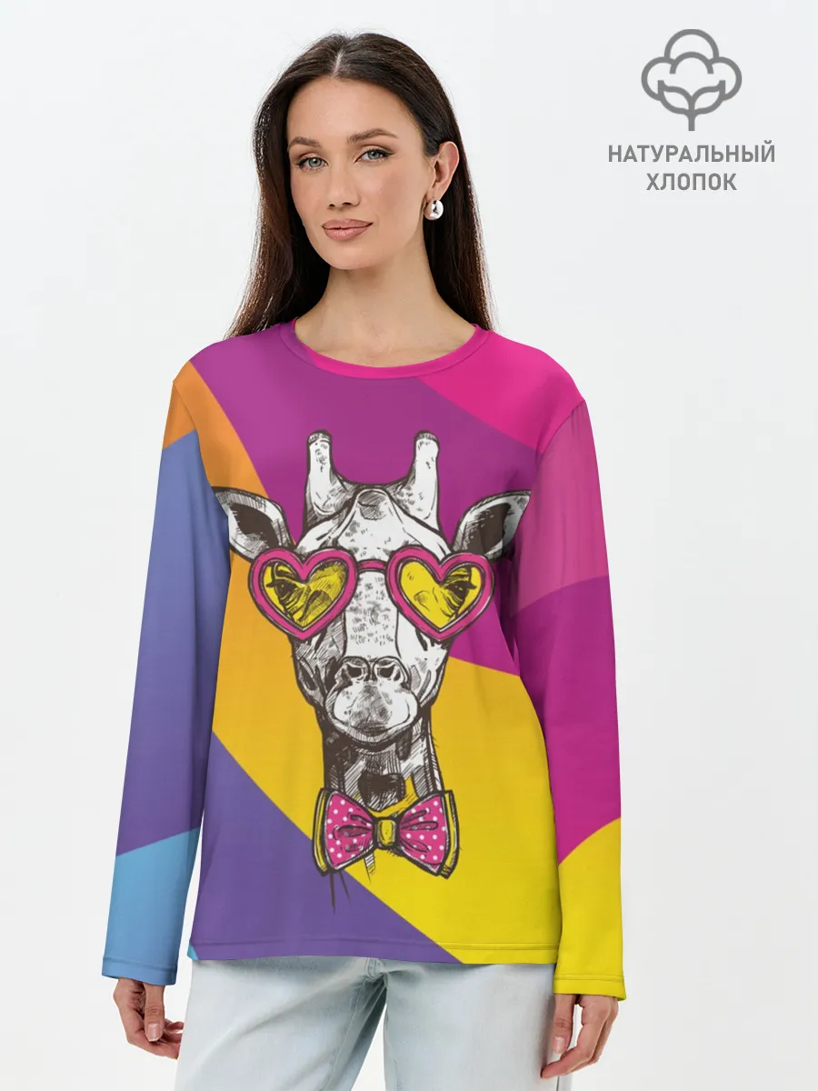 Лонгслив женский. Хлопок / Праздничный жираф