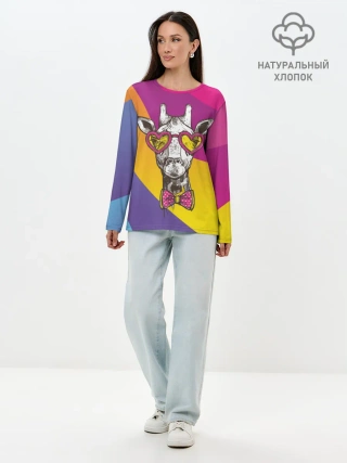 Лонгслив женский. Хлопок / Праздничный жираф