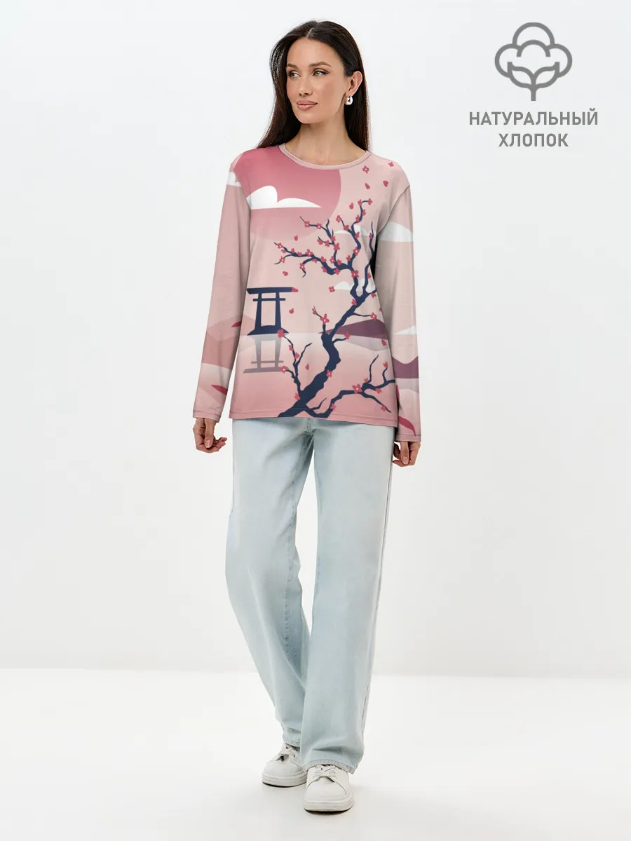 Лонгслив женский. Хлопок / Японский мотив