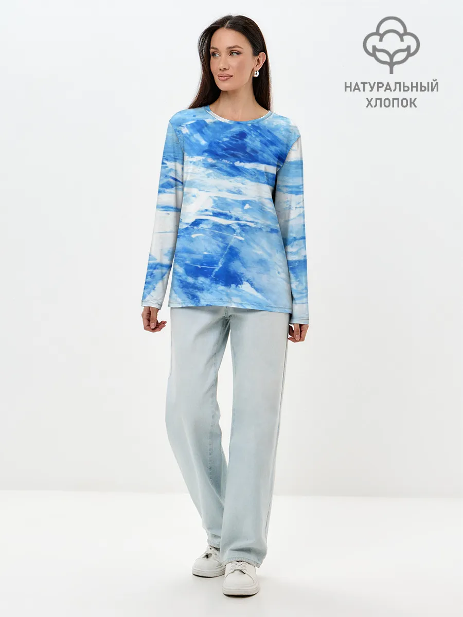 Лонгслив женский. Хлопок / Вода акварель