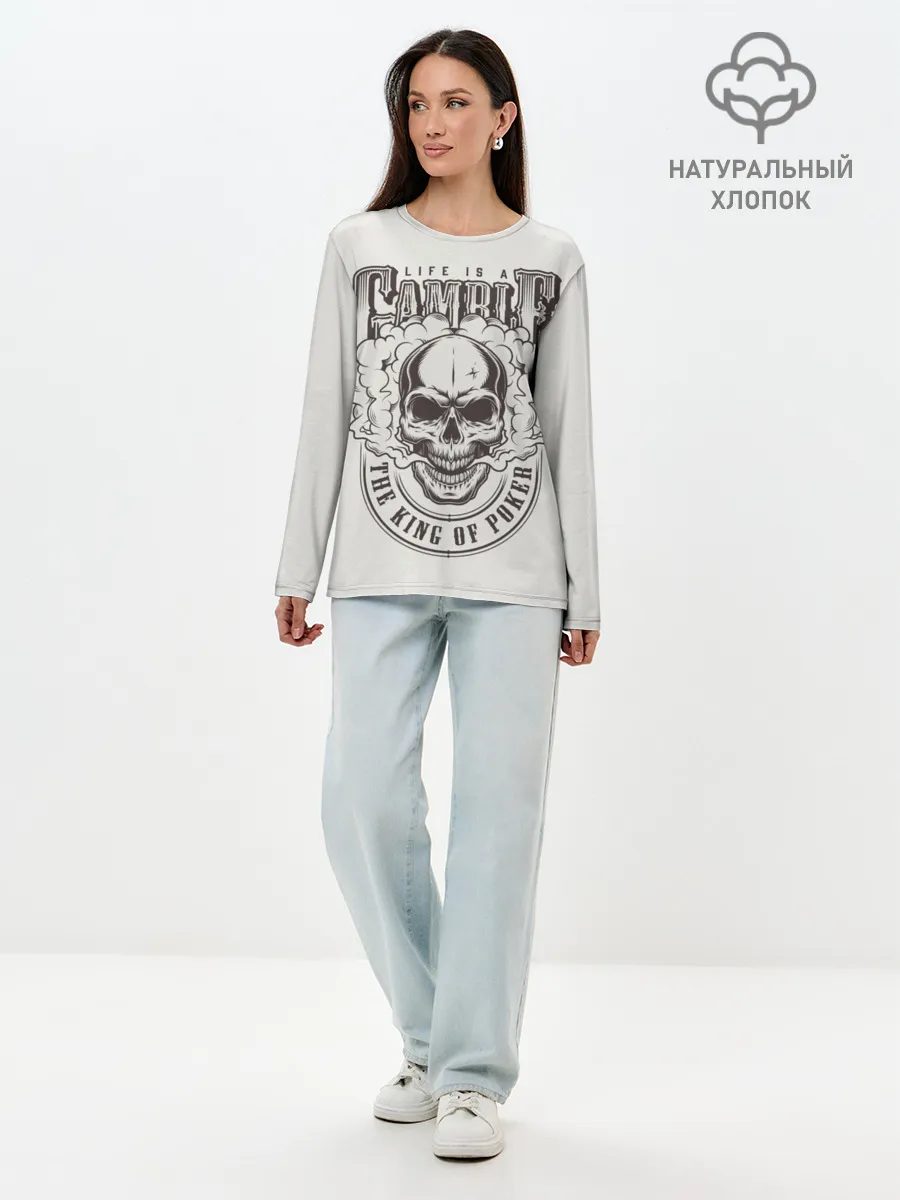 Лонгслив женский. Хлопок / Life is a camble the king of p
