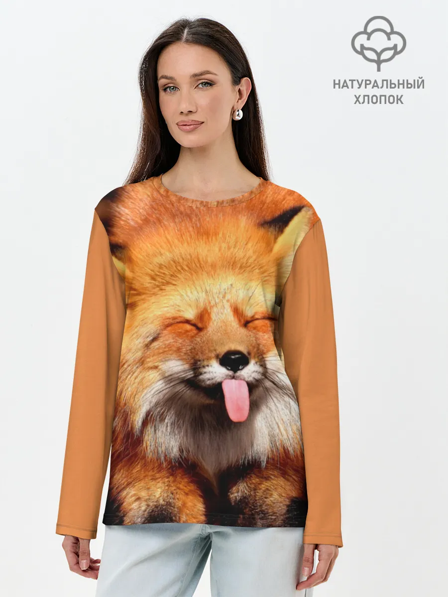 Лонгслив женский. Хлопок / Лиса с языком