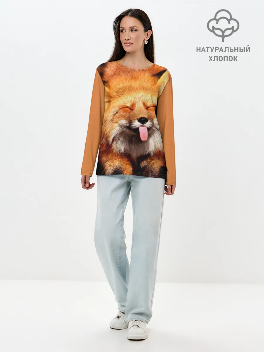 Лонгслив женский. Хлопок / Лиса с языком
