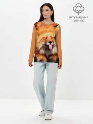 Лонгслив женский. Хлопок / Лиса с языком