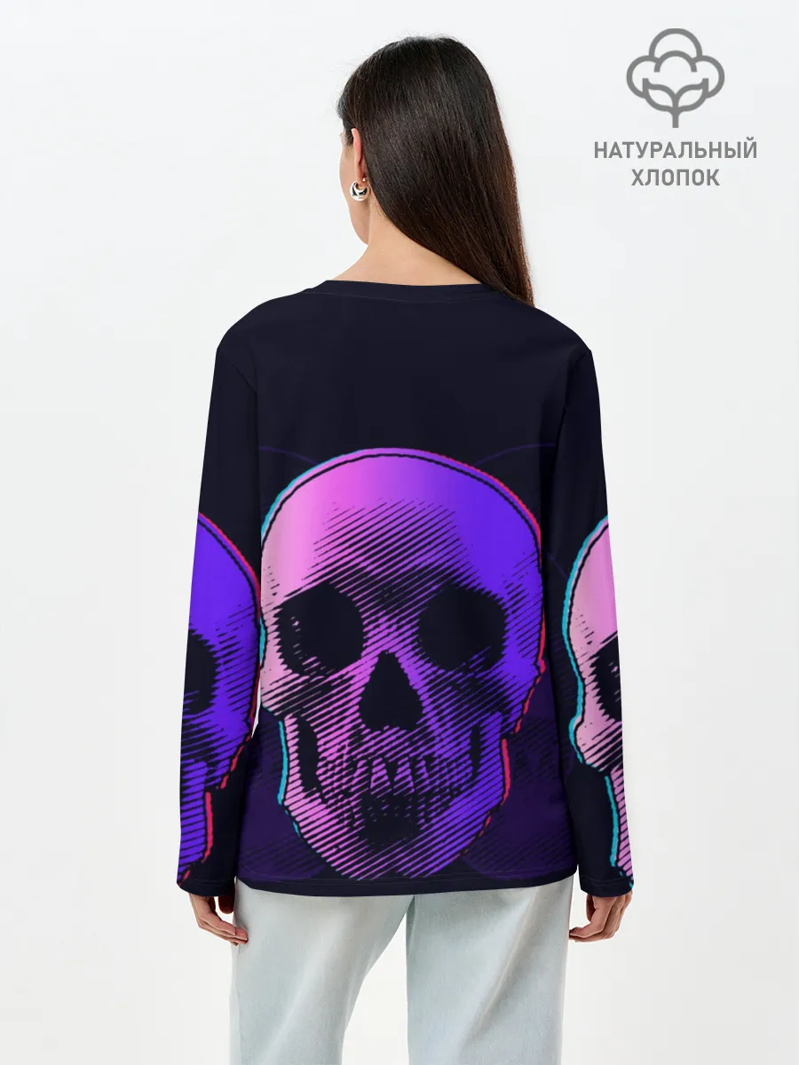 Лонгслив женский. Хлопок / Токсичный череп