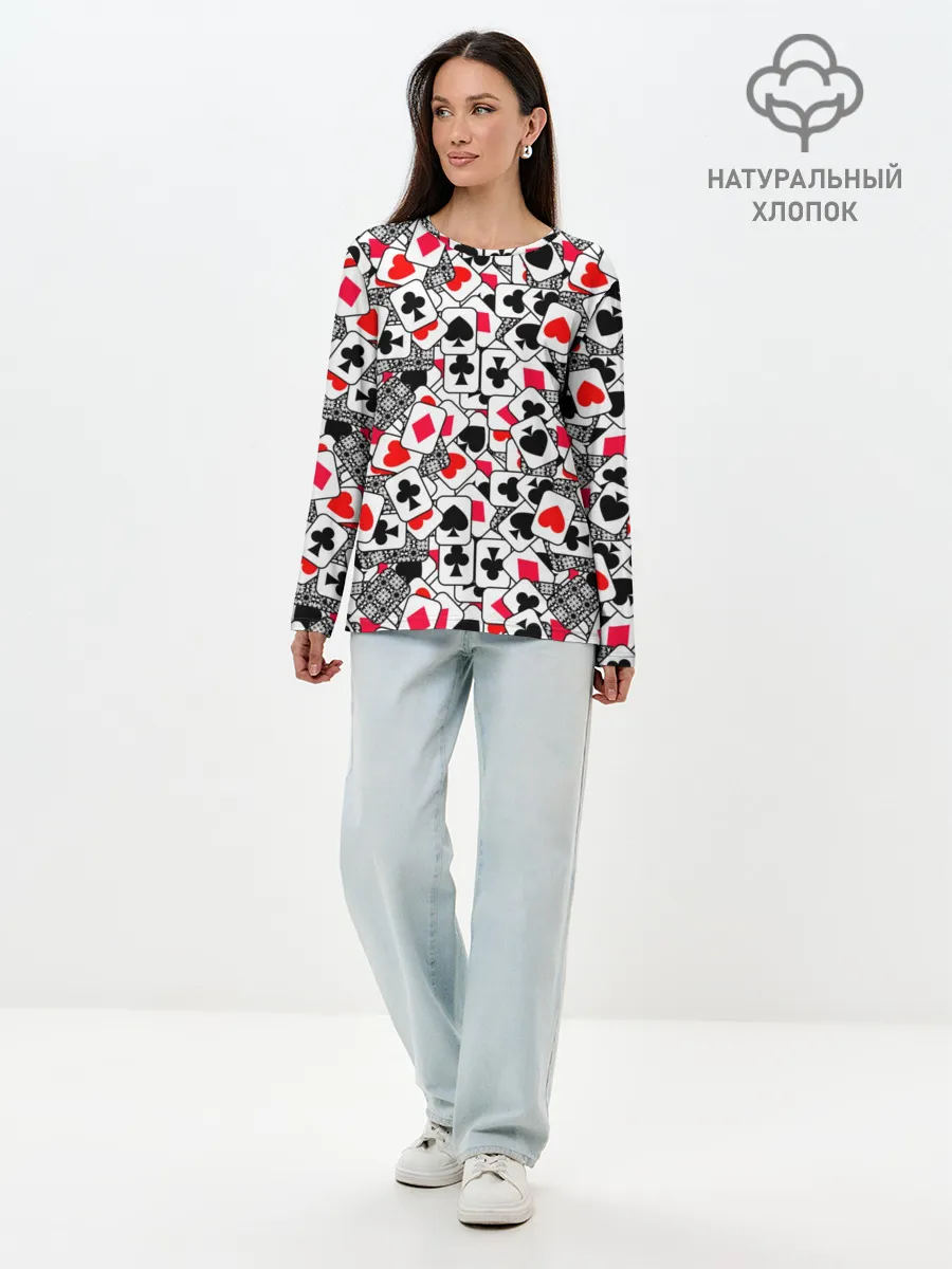 Лонгслив женский. Хлопок / Игральные карты