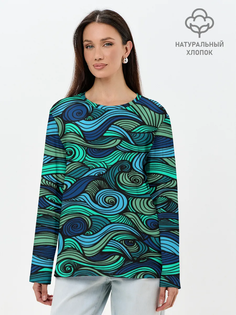 Лонгслив женский. Хлопок / Морская пучина