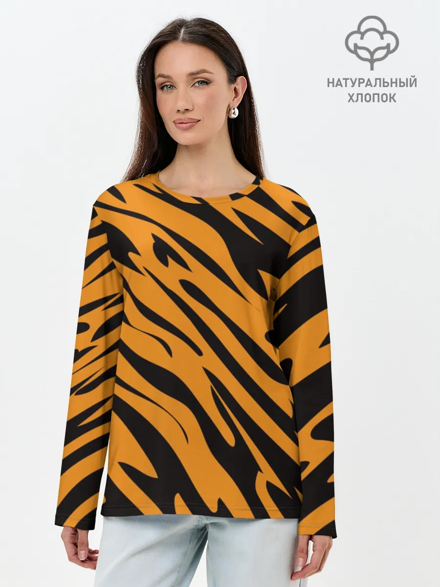 Лонгслив женский. Хлопок / Тигр