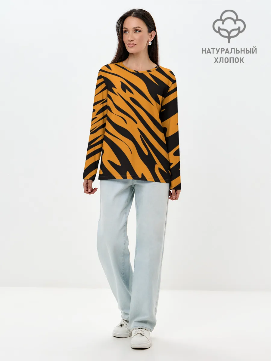 Лонгслив женский. Хлопок / Тигр