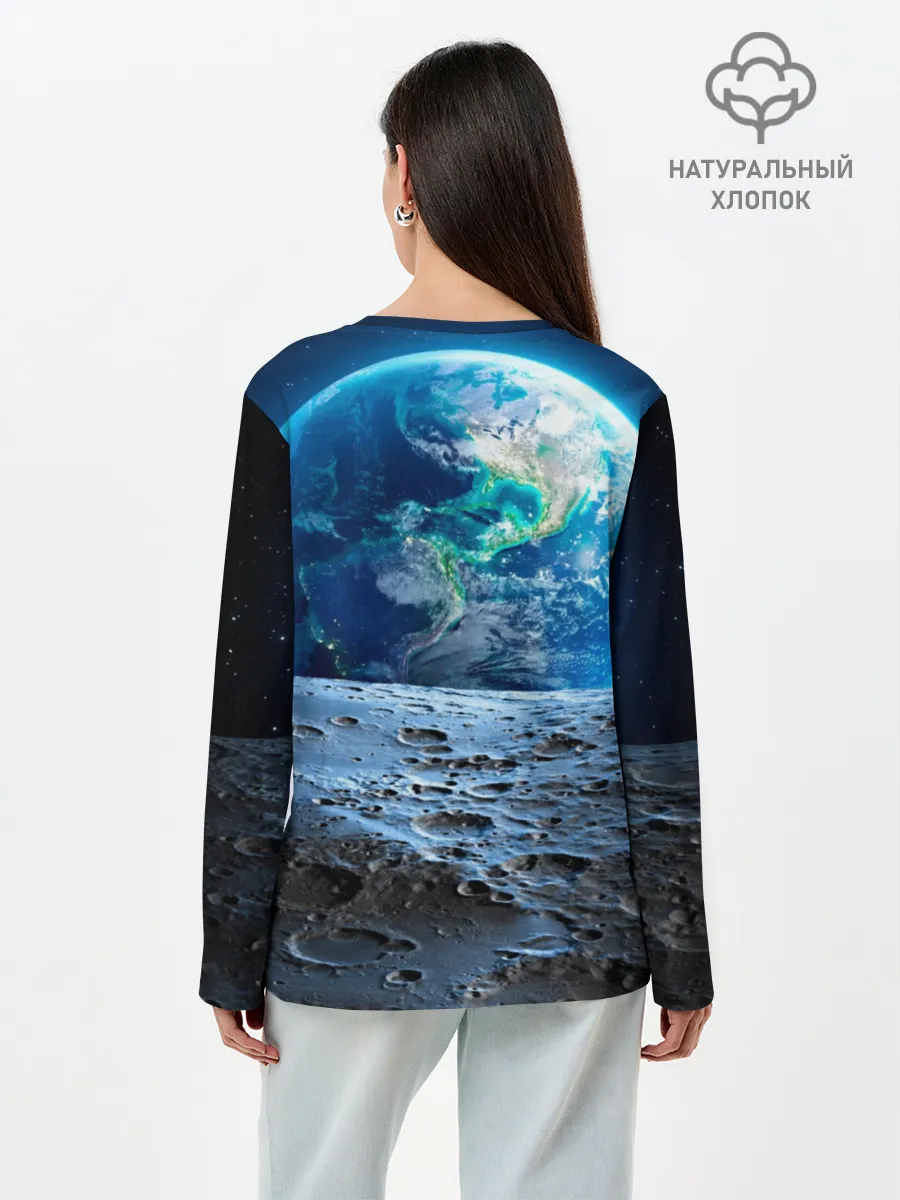 Лонгслив женский. Хлопок / Кот на луне