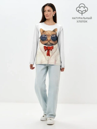 Лонгслив женский. Хлопок / Кот