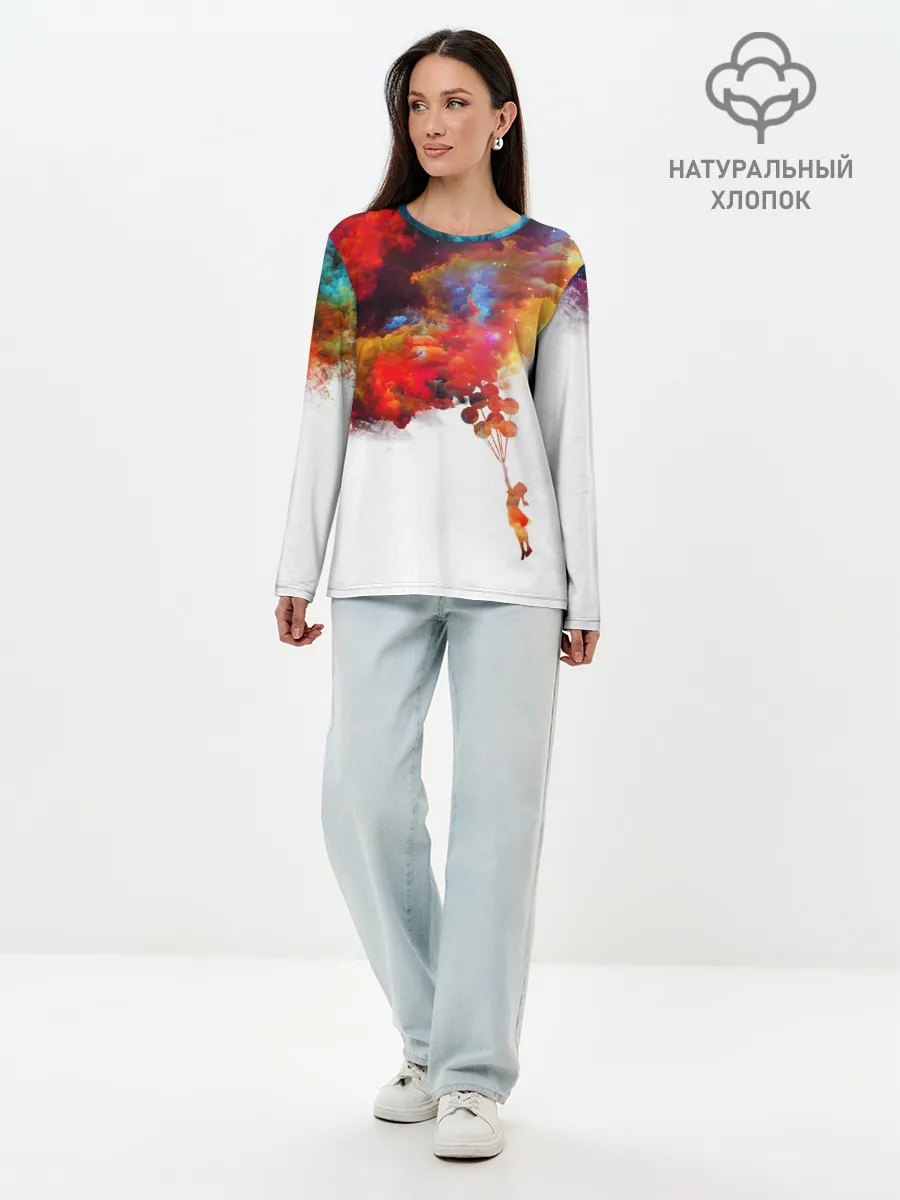 Лонгслив женский. Хлопок / Девочка с шарами