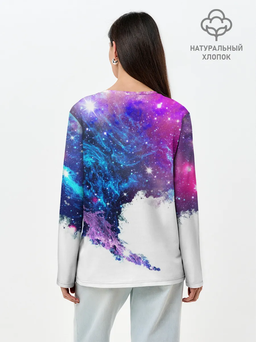 Лонгслив женский. Хлопок / Космический сноуборд