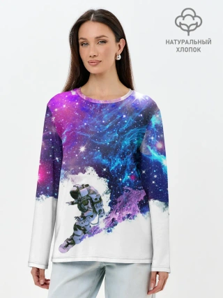 Лонгслив женский. Хлопок / Космический сноуборд