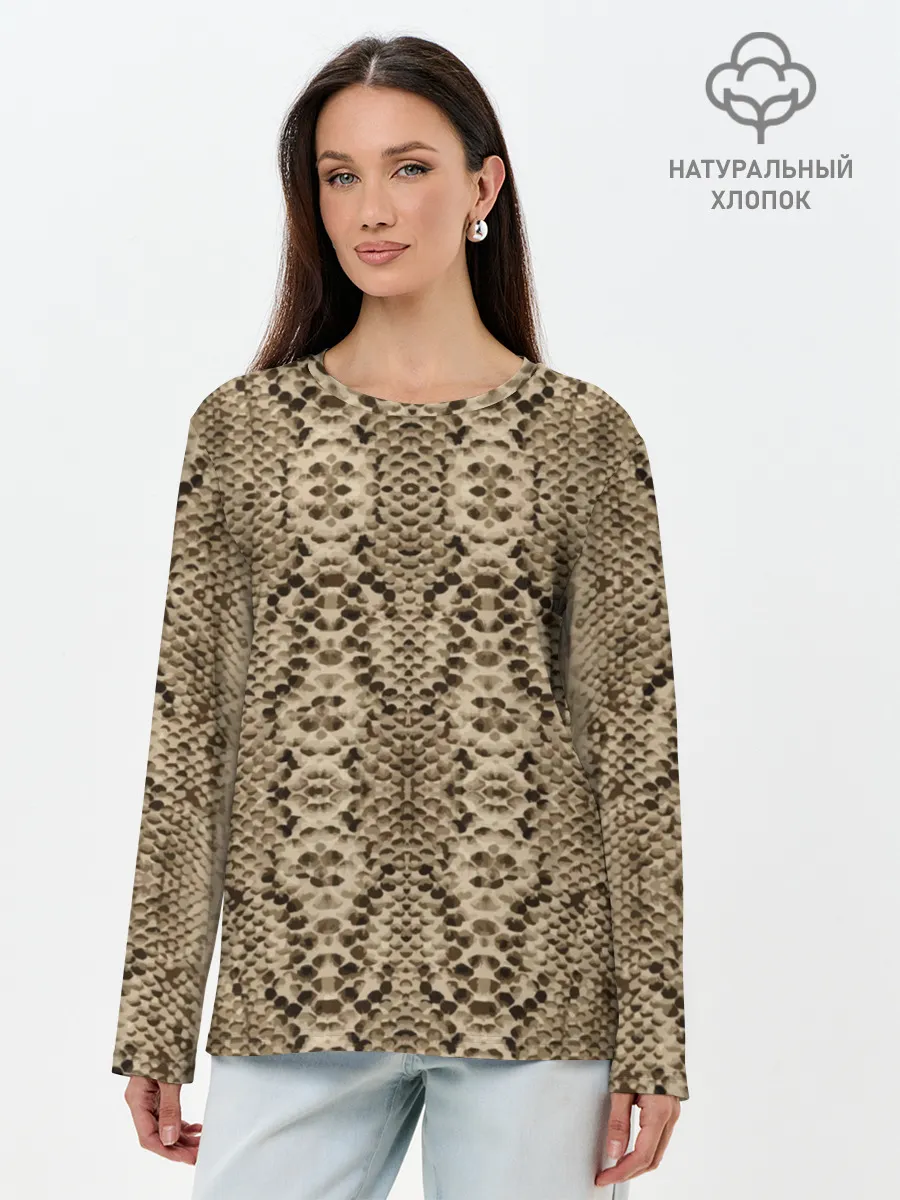 Лонгслив женский. Хлопок / Кожа питона