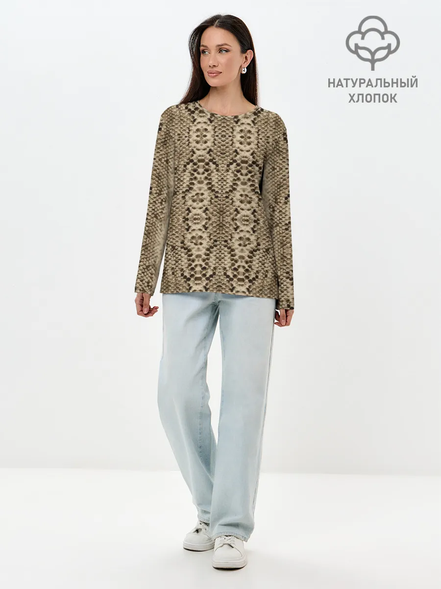 Лонгслив женский. Хлопок / Кожа питона