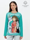 Лонгслив женский. Хлопок / Тихиро и Хаку зеленый фон