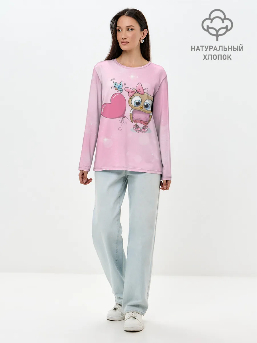 Лонгслив женский. Хлопок / Совушка с шариком