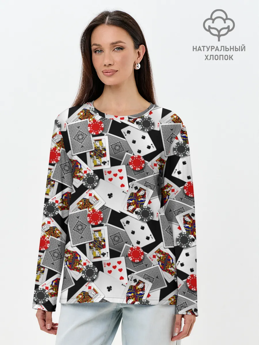 Лонгслив женский. Хлопок / Игральные карты