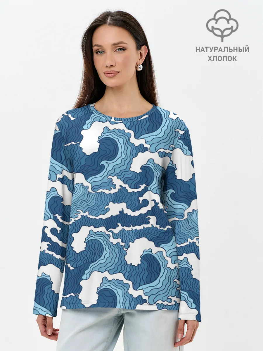 Лонгслив женский. Хлопок / Морские волны