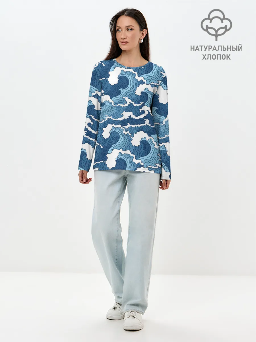 Лонгслив женский. Хлопок / Морские волны