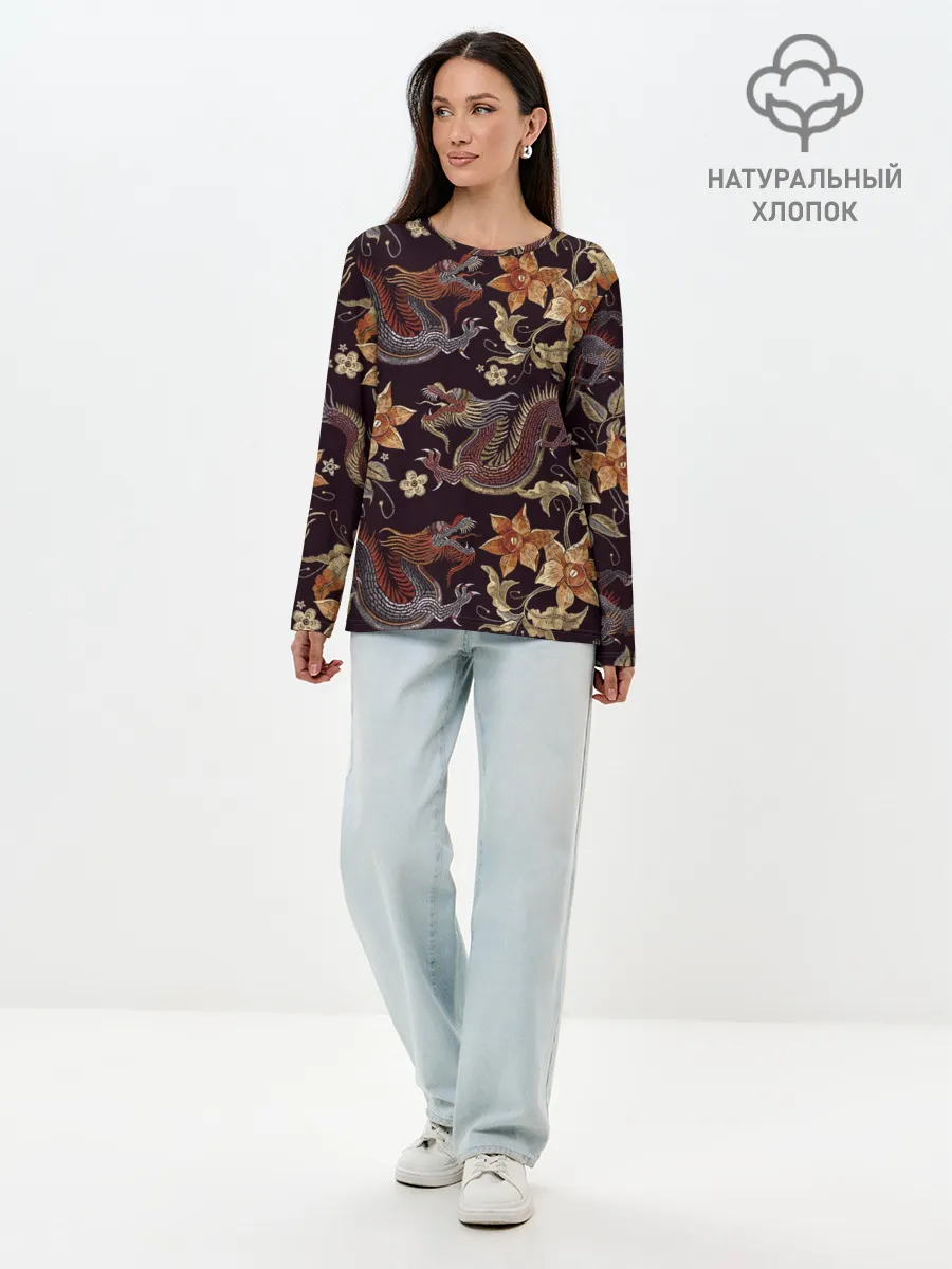 Лонгслив женский. Хлопок / Японские драконы