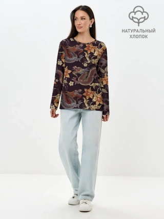 Лонгслив женский. Хлопок / Японские драконы