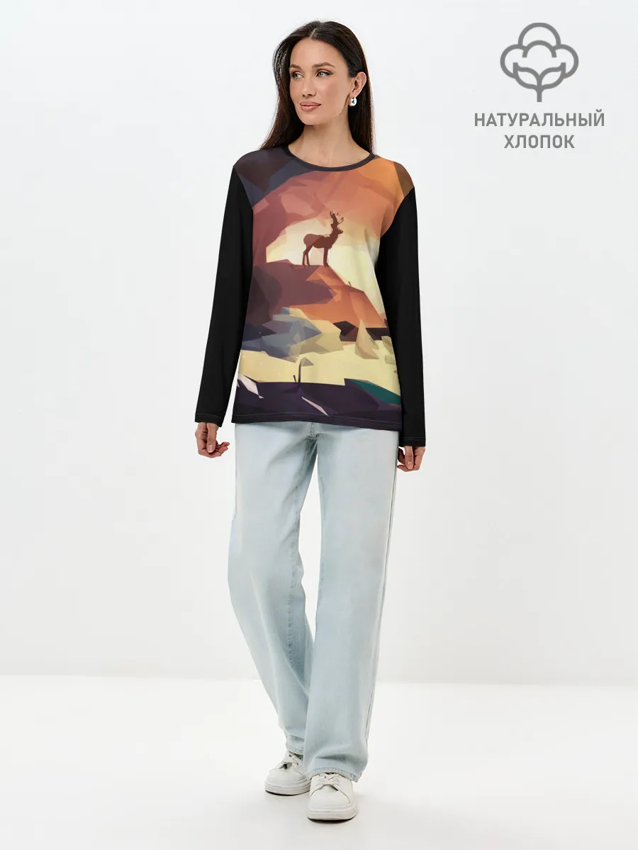 Лонгслив женский. Хлопок / Абстрактный олень