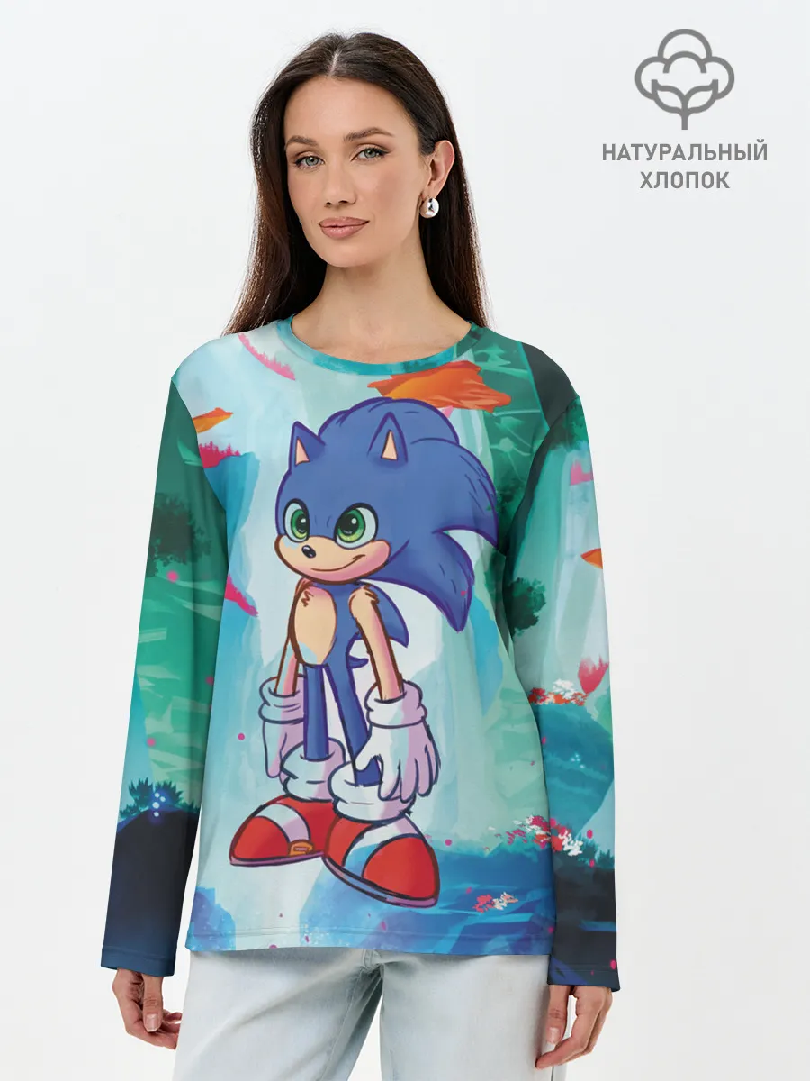 Лонгслив женский. Хлопок / Ежик Соник