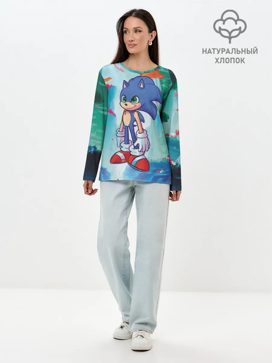 Лонгслив женский. Хлопок / Ежик Соник
