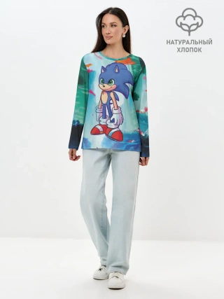 Лонгслив женский. Хлопок / Ежик Соник