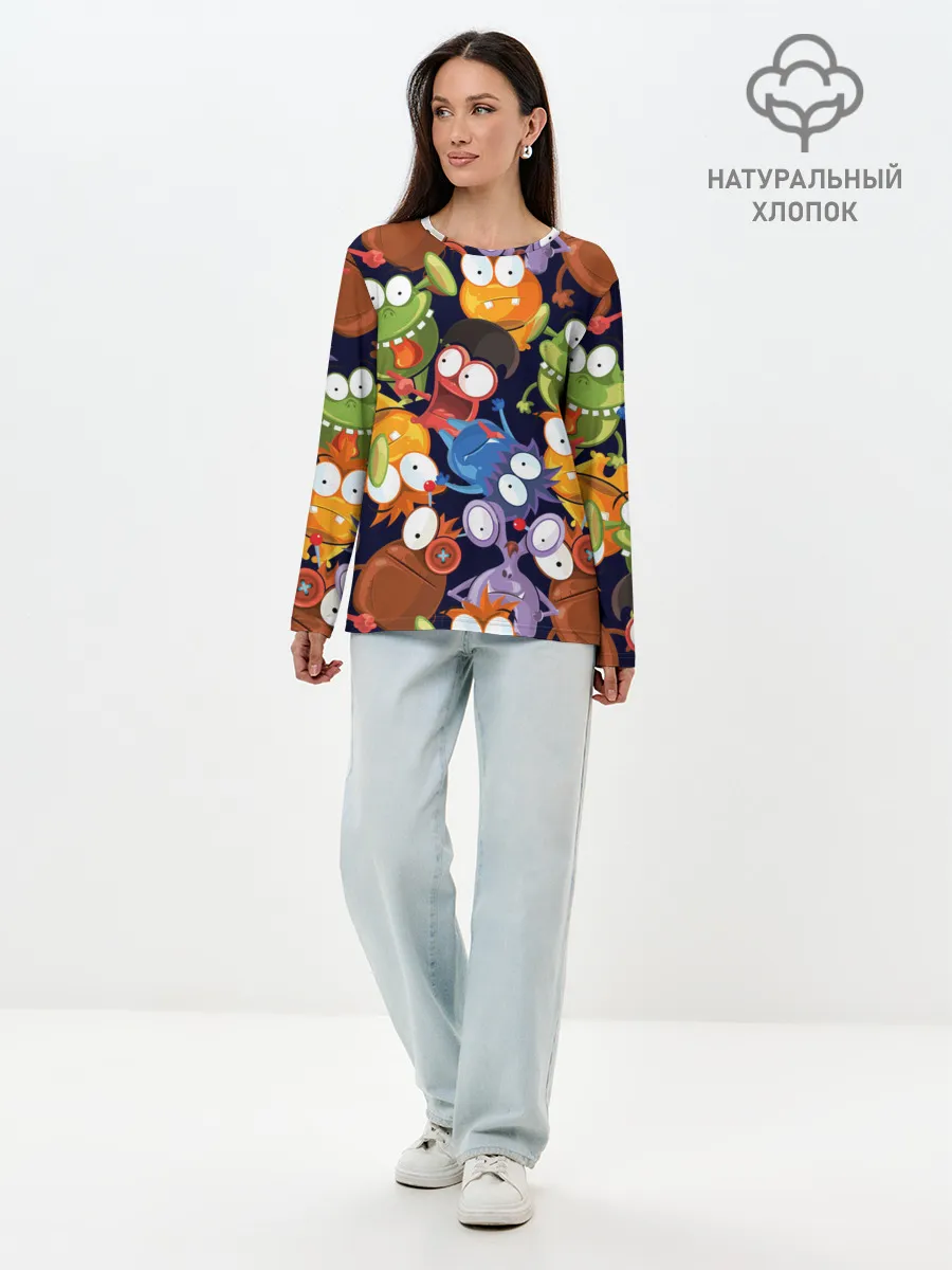 Лонгслив женский. Хлопок / Пучеглазые монстры