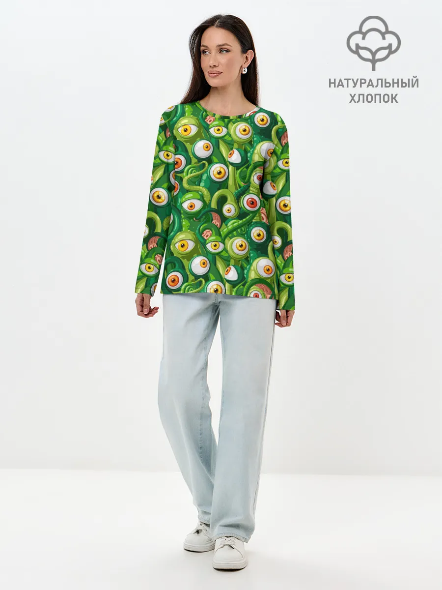 Лонгслив женский. Хлопок / Щупальца с глазами