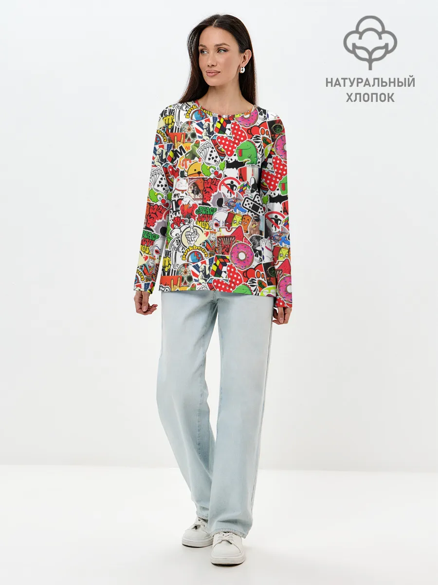 Лонгслив женский. Хлопок / Sticker Bombing