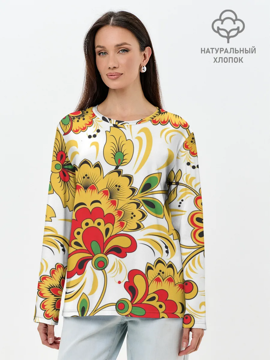 Лонгслив женский. Хлопок / Хохлома