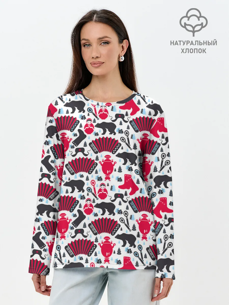 Лонгслив женский. Хлопок / Русский орнамент