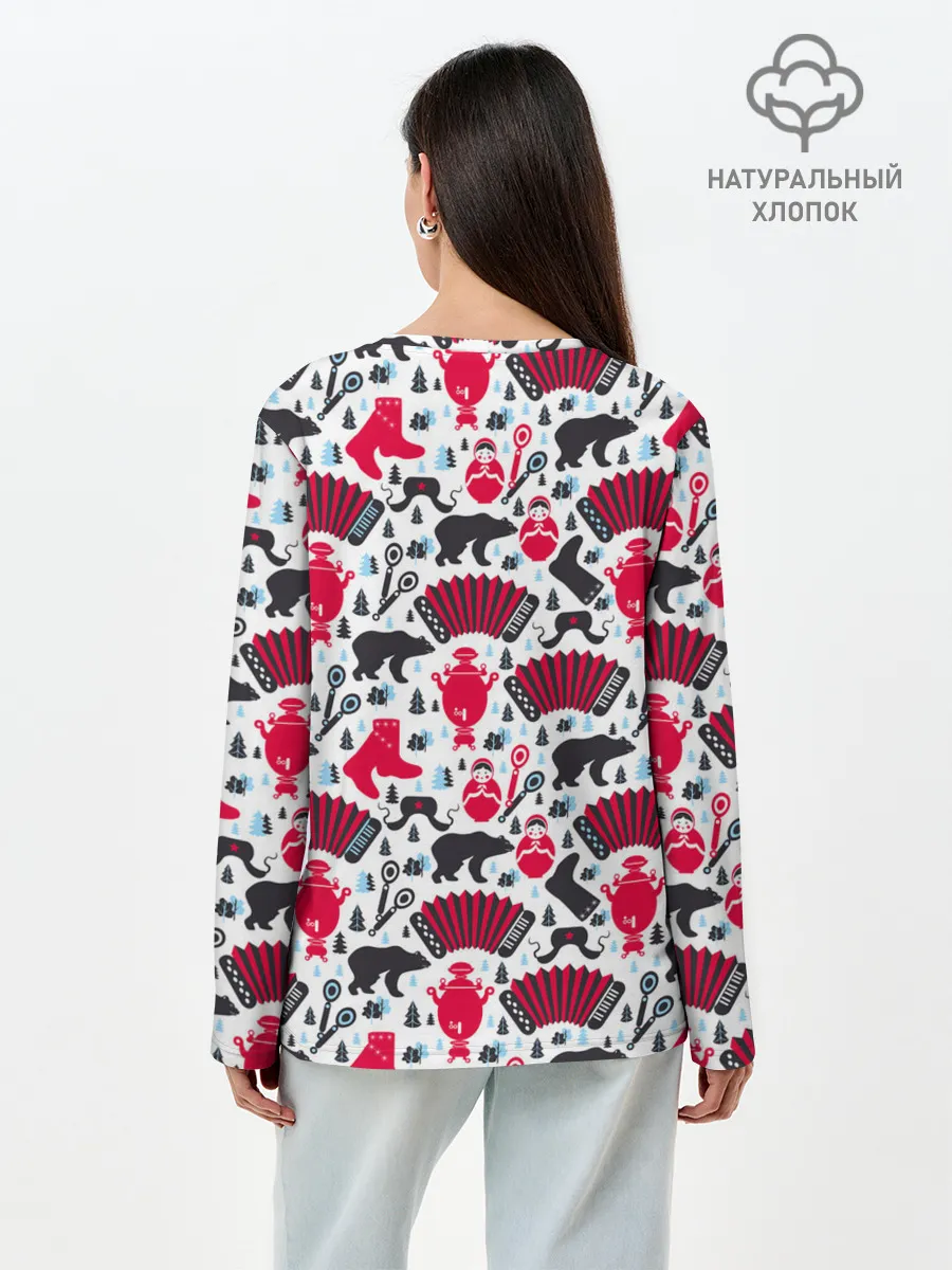 Лонгслив женский. Хлопок / Русский орнамент