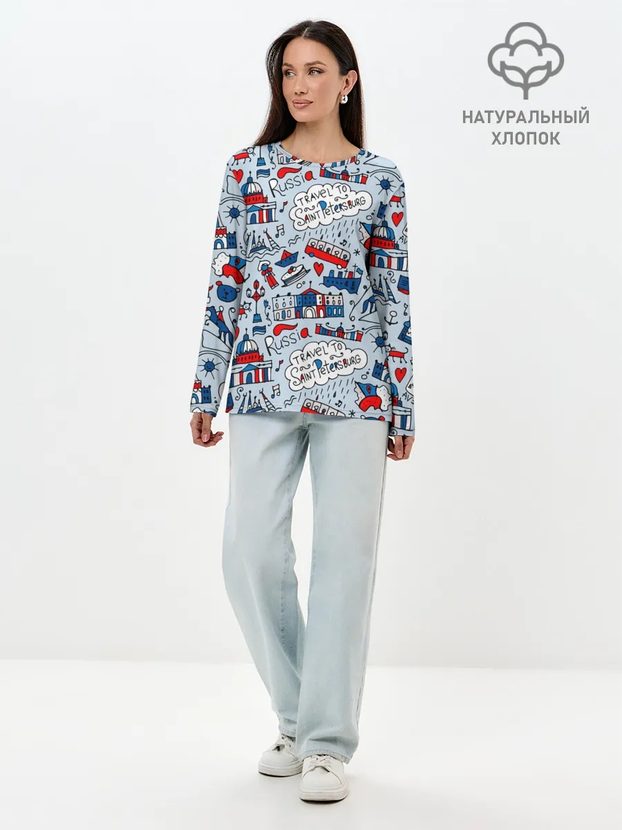 Лонгслив женский. Хлопок / Travel to Saint Petersburg