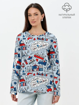 Лонгслив женский. Хлопок / Travel to Saint Petersburg
