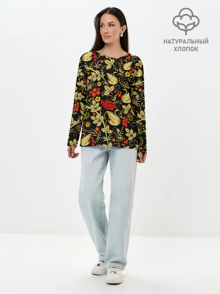 Лонгслив женский. Хлопок / Хохлома