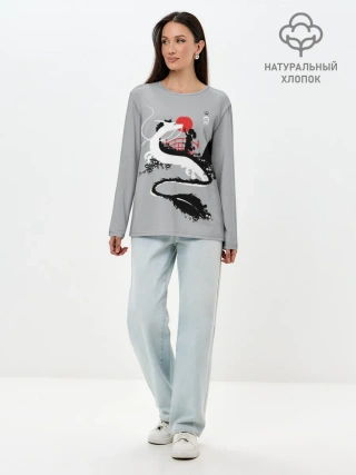 Лонгслив женский. Хлопок / Тихиро гладит Хаку