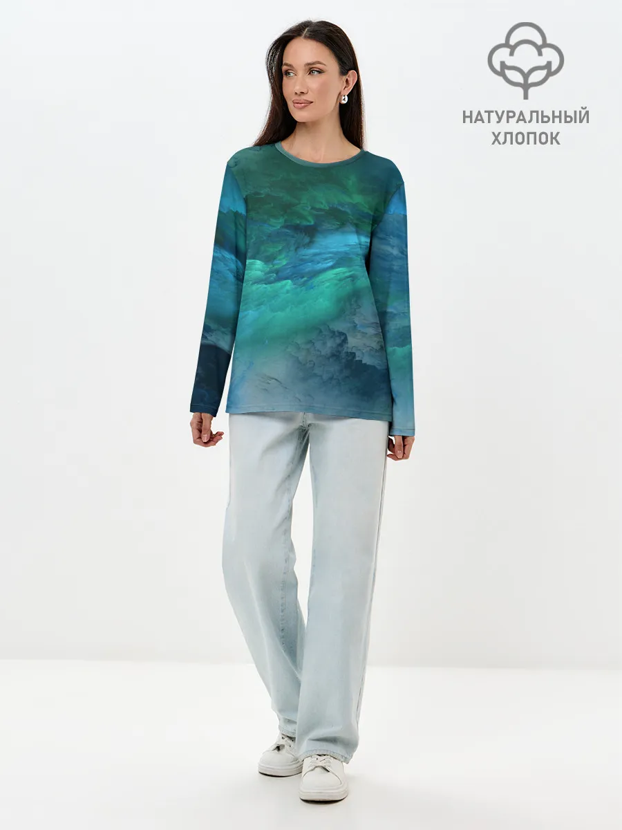 Лонгслив женский. Хлопок / Изумрудные Облака