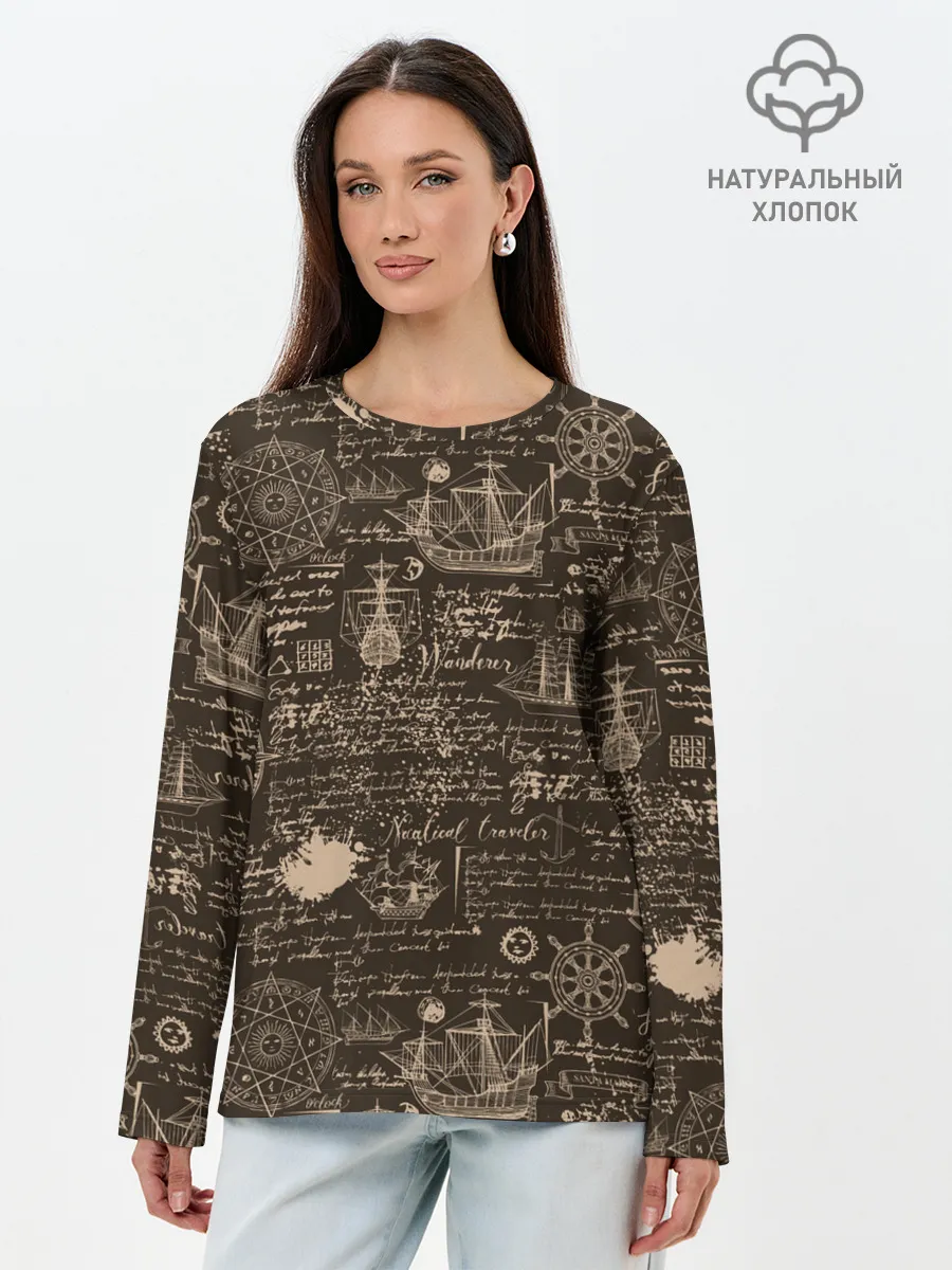 Лонгслив женский. Хлопок / Старая рукопись путешественник