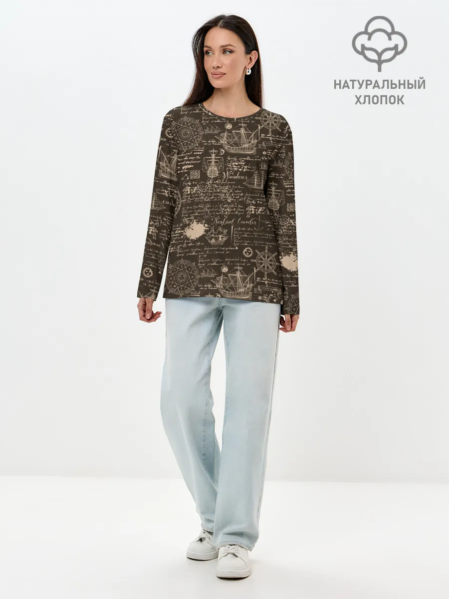Лонгслив женский. Хлопок / Старая рукопись путешественник