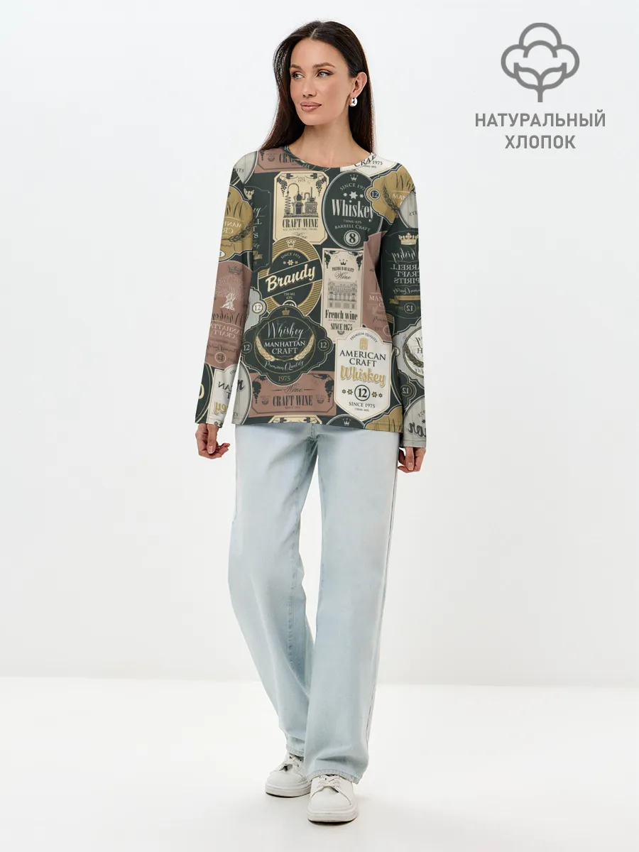 Лонгслив женский. Хлопок / Этикетки мира Виски