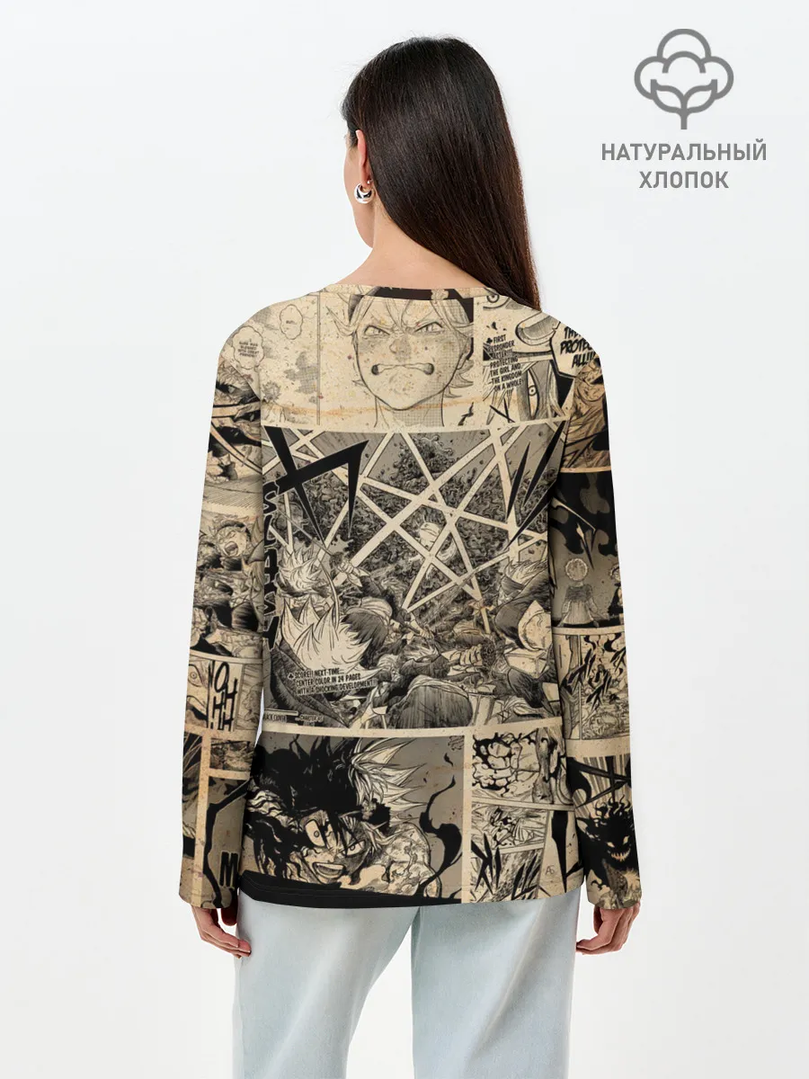 Лонгслив женский. Хлопок / Черный Клевер