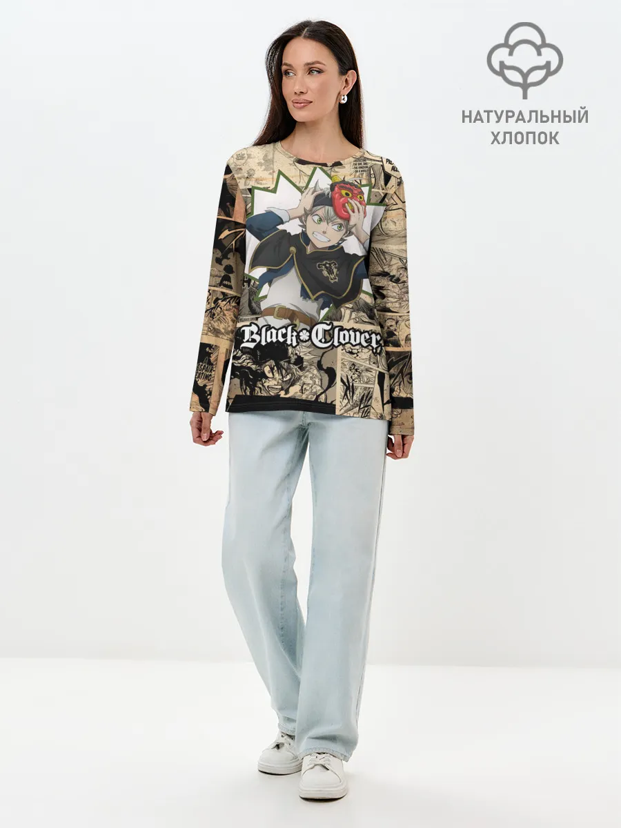 Лонгслив женский. Хлопок / Черный Клевер
